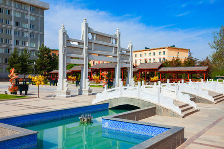Chinese Garden in the centre of Samarkand city in Uzbekistanのeditorial素材