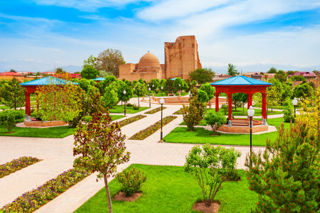 Dorus Saodat or Jahangir Mausoleum at the Ak-Saray or Ak Saray Park in the ancient city of Shahrisabz in Uzbekistanのeditorial素材