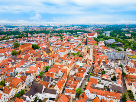 Ingolstadt old town aerial panoramic view. Ingolstadt is a city in Bavaria, Germany.のeditorial素材