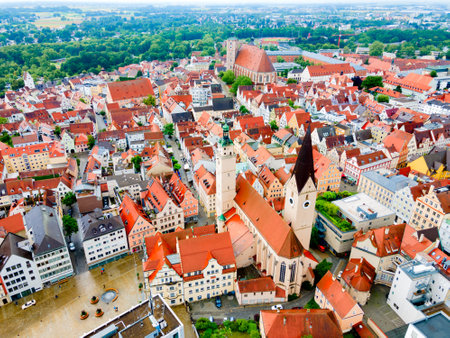 Ingolstadt old town aerial panoramic view. Ingolstadt is a city in Bavaria, Germany.のeditorial素材