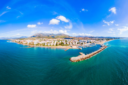 Marbella marina aerial panoramic view. Marbella is a city in the province of Malaga in the Andalusia, Spain.の写真素材