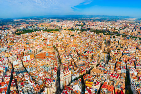 Valencia city aerial panoramic view. Valencia is the third most populated municipality in Spain.の写真素材