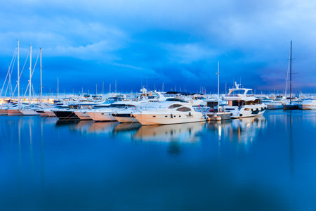 Marina of the Port of Alicante with boats and yachts. Alicante is a city in the Valencia region, Spain.の写真素材