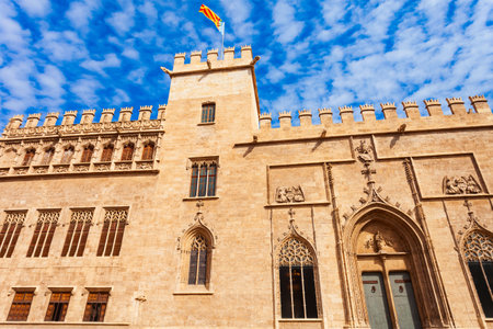 The Lonja de la Seda or Llotja de la Seda or Silk Exchange is a late Valencian gothic style civil building in Valencia city, Spainの写真素材