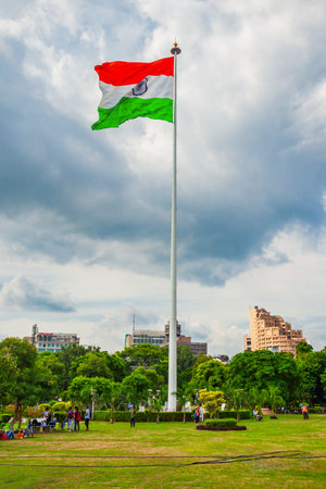 National Flag of India at Central Park in  Connaught Place district in New Delhi, Indiaの写真素材
