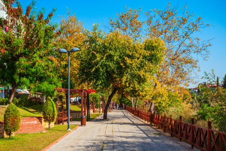 Promenade near Manavgat river in Manavgat city park in Antalya region in Turkeyの写真素材