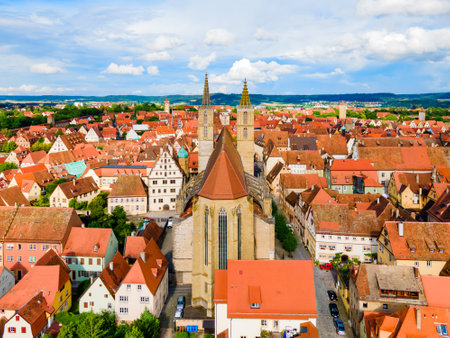St. James or St. Jakob Church aerial panoramic view in Rothenburg ob der Tauber. Rothenburg Tauber is a city in the Franconia region of Bavaria, Germany.の写真素材