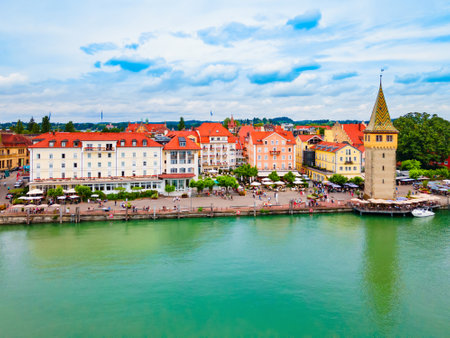 Lindau aerial panoramic view. Lindau is a major town and island on the Lake Constance or Bodensee in Bavaria, Germany.の写真素材