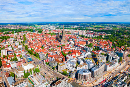 Ulm Minster or Ulmer Munster Cathedral aerial panoramic view, a Lutheran church located in Ulm, Germany. It is currently the tallest church in the world.の写真素材