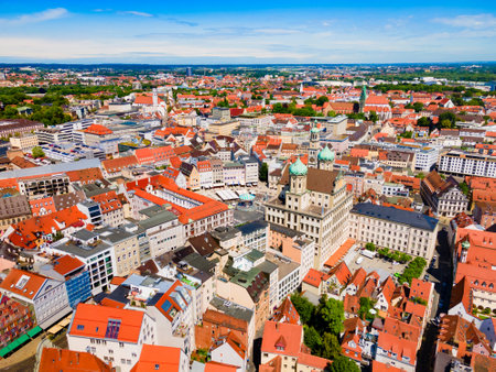Augsburg old town aerial panoramic view. Augsburg is a city in Swabia, Bavaria region of Germany.の写真素材