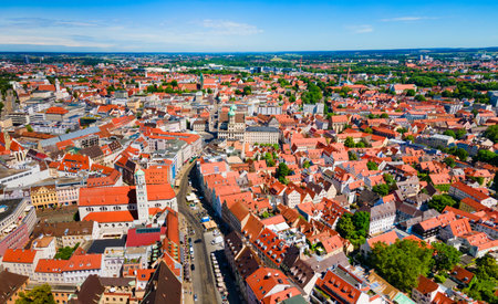 Augsburg old town aerial panoramic view. Augsburg is a city in Swabia, Bavaria region of Germany.の写真素材