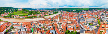 Main river and Wurzburg old town aerial panoramic view. Wurzburg or Wuerzburg is a city in Franconia region of Bavaria state, Germany.の写真素材