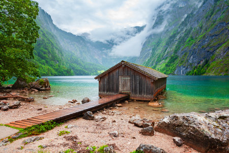 The Obersee is a natural lake in the southeast Berchtesgadener Land district of the Bavaria state in Germanyの写真素材
