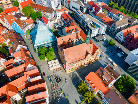 Ulm Minster or Ulmer Munster aerial panoramic view, a Lutheran church located in Ulm, Germany. It is currently the tallest church in the world.の写真素材