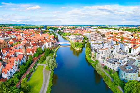 Ulm city aerial panoramic view in Germanyの写真素材
