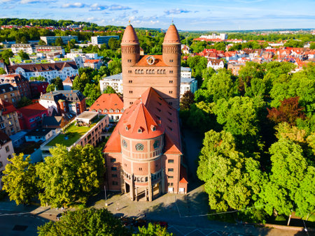 Pauluskirche or St. Paul Church aerial panoramic view in Ulm city, Germanyの写真素材