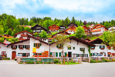 Beauty local houses in Mittenwald old town in Bavaria, Germanyの写真素材