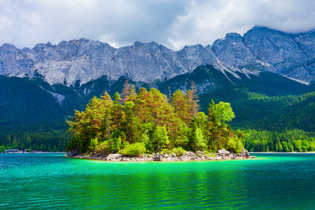Eibsee lake near Garmisch-Partenkirchen town in Bavaria, Germanyの写真素材