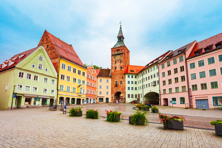 Schmalzturm Tower at Hauptplatz main square in Landsberg am Lech. Landsberg am Lech is a town in southwest Bavaria, Germany.の写真素材