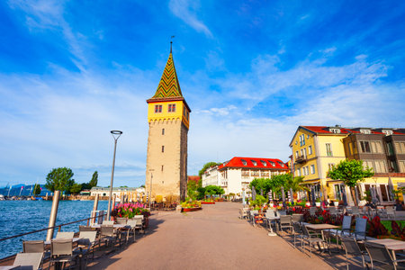 Mangturm or Mangenturm is an ancient tower in Lindau old town. Lindau is a major town and island on the Lake Constance or Bodensee in Bavaria, Germany.の写真素材