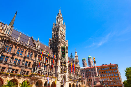 New Town Hall or Neues Rathaus is located at the Marienplatz or St. Mary square, a central square in Munich city centre, Germanyの写真素材