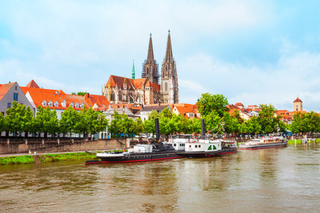 Regensburg Cathedral or Saint Peter Church near Danube river. Regensburg is a city at Danube river in Bavaria, Germany.の写真素材