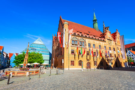 Ulmer Rathaus or Ulm Town Hall is located in Ulm old town, Germanyの写真素材