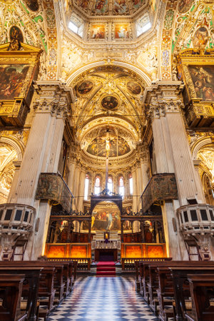 BERGAMO, ITALY - APRIL 11, 2019: Santa Maria Maggiore Basilica interior. The Basilica of Santa Maria Maggiore is a major church in the upper town of Bergamo in Northern Italy.のeditorial素材