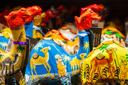 DUBAI, UAE - MARCH 02, 2019: Camel toy souvenir in the duty free zone in the Dubai International Airport in UAEのeditorial素材