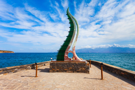Agios Nikolaos, Greece - October 25, 2021: Horn of Amalthea or the Cornucopia, an eternal symbol of abundance in Agios, Hagios or Aghios Nikolaos, a city on Crete island, Greeceのeditorial素材