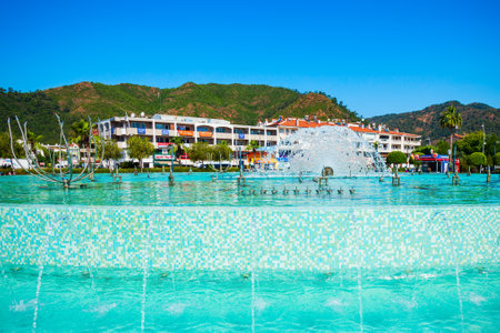 MARMARIS, TURKEY - MAY 14, 2018: Dancing Fountain and Clock Tower in Marmaris city in Turkeyのeditorial素材