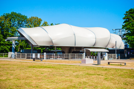 KOBLENZ, GERMANY - JUNE 27, 2018: Cable car station at the Ehrenbreitstein Fortress in Koblenz town in Germanyのeditorial素材