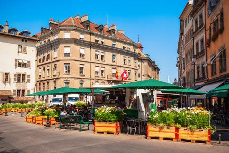 GENEVA, SWITZERLAND - JULY 17, 2019: Place du Bourg-de-Four is the main city square in the Old Town of Geneva in Switzerlandのeditorial素材