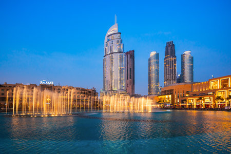 DUBAI, UAE - FEBRUARY 25, 2019: Dubai Fountains and Mall, the second largest shopping mall in the world located in Dubai in UAEのeditorial素材