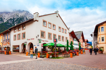 Mittenwald, Germany - July 01, 2021: Beauty local houses in Mittenwald old town in Bavaria, Germanyのeditorial素材