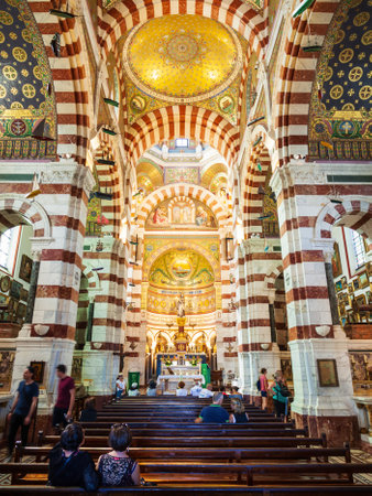 MARSEILLE, FRANCE - SEPTEMBER 23, 2018: Notre Dame de la Garde or Our Lady of the Guard interior, it is a catholic church in Marseille city in Franceのeditorial素材