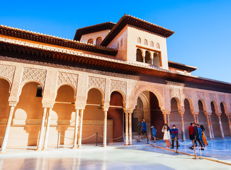 Granada, Spain - October 20, 2021: Palace of the Lions at the Court of the Lions inside the Alhambra palace complex in Granada, Spainのeditorial素材