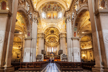 BERGAMO, ITALY - APRIL 11, 2019: Santa Maria Maggiore Basilica interior. The Basilica of Santa Maria Maggiore is a major church in the upper town of Bergamo in Northern Italy.のeditorial素材
