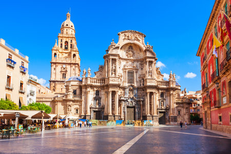 Murcia, Spain - October 19, 2021: The Cathedral Church of Saint Mary in Murcia. Murcia is a city in south eastern Spain.のeditorial素材