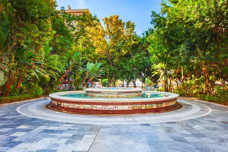 Marbella, Spain - October 24, 2021: Fuente Virgen del Rocio fountain in the Alameda public park in Marbella city in the province of Malaga in the Andalusia, Spainのeditorial素材