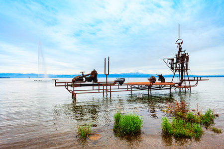 Friedrichshafen, Germany - July 05, 2021: The Boat of Sound or Klangschiff Im Augenblick sculpture from Helmut Lutz in Friedrichshafen, a city on the Lake Constance or Bodensee in Bavaria, Germany.のeditorial素材