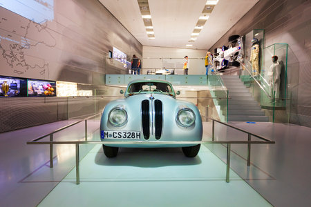 Munich, Germany - July 08, 2021: 1939 BMW 328 Mille Miglia Roadster, produced from 1936 to 1940 in BMW Museum. It is car museum of BMW history near the Olympiapark in Munich, Germanyのeditorial素材