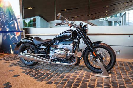 Munich, Germany - July 08, 2021: BMW R18 motorbike in BMW Welt. BMW Welt is a combined exhibition, showroom, adventure museum, and event venue located in Munich city, Germanyのeditorial素材