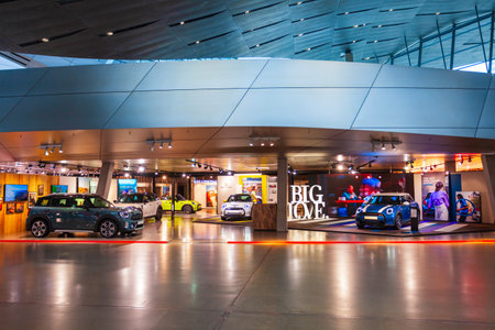 Munich, Germany - July 08, 2021: BMW Welt interior. BMW Welt is a combined exhibition, showroom, adventure museum, and event venue located in Munich city, Germanyのeditorial素材