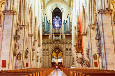 Ulm, Germany - July 05, 2021: Ulm Minster or Ulmer Munster interior a Lutheran church located in Ulm, Germany. It is currently the tallest cathedral in the world.のeditorial素材
