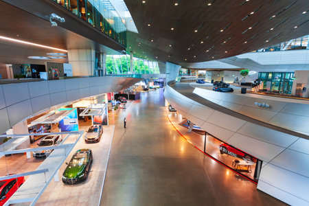 Munich, Germany - July 08, 2021: BMW Welt interior. BMW Welt is a combined exhibition, showroom, adventure museum, and event venue located in Munich city, Germanyのeditorial素材