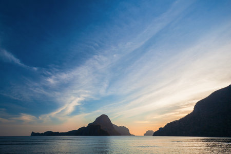Beauty tropical sunset landscape at El Nido, Palawan island in Philippinesの写真素材