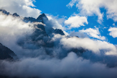 Scenic mountain landscape from highway between Manali in Himachal and Leh in Ladakh, Himalaya in Indiaの写真素材