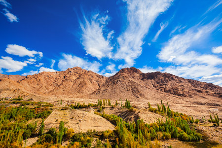 Scenic mountain landscape in Ladakh, Himalaya in Indiaの写真素材