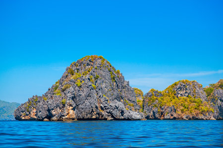 Landscape of the beautiful mountain cliff in the sea, El Nido province in Palawan island in Philippinesの写真素材